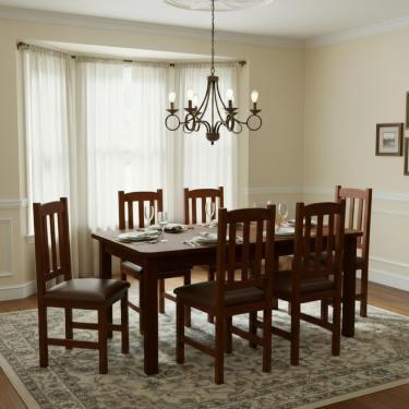 Imagem de Conjunto Mesa Com 6 Cadeira Estofada Madeira Maciça - Castanho Com Estofado Marrom