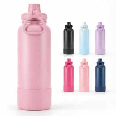 Imagem de Garrafa Térmica 800 ml Base Emborrachada Antiderrapante, Parede Dupla Inox 304, Mantém Gelada por 24h – (Rosa claro)