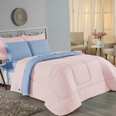 Imagem de Edredom Queen Nobre 1 Peça Dupla Face 2,20m X 2,40m Malha 100% Algodão - Rosa / Azul-bebê