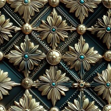 Imagem de Stickyart Papel de parede floral 3D ouro preto 44,5 cm x 701 cm papel de parede em relevo dourado escuro de luxo removível 3D pedra preciosa floral papel de parede autoadesivo decorativo para paredes