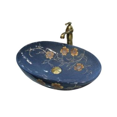 Imagem de Lavatório de cerâmica para bancada antiga 55 x 35 cm tamanho pequeno varanda banheiro arte pia bancada moderna