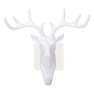 Imagem de Apoio de Toalha em Forma Veado Elco com Adesivo Sem Furar Gancho Resistente para Parede Suporte Colante Porta Armário Banheiro Cozinha Quarto Chaves Pendurando Casa Escritório Sala Estar