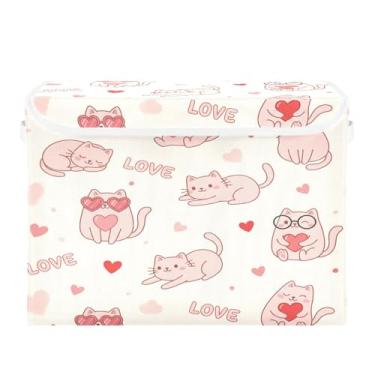 Imagem de STAYTOP Gatinho fofo no dia dos namorados caixas de armazenamento com tampas e alça de transporte, caixas de armazenamento dobráveis organizadores de recipientes para casa, quarto, armário, escritório