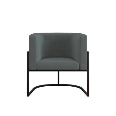 Imagem de Kit 02 Poltronas Lua Sala Decorativa Base De Ferro Black Cinza