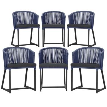 Imagem de 6 Cadeiras De Jantar área Noronha Preta E11 Trama  Azul