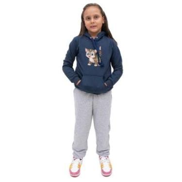 Imagem de Conjunto Moletom Infantil Meninas Blusa Canguru Capuz e Calça Comprida Quentinho Inverno Escola-Feminino