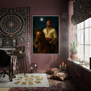 Imagem de Quadro Decorativo Homem Cigano De Cavalo 70X50 Mold Branca - Quadros O