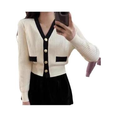 Imagem de Outono inverno único breasted camisola de malha com decote em v moda t