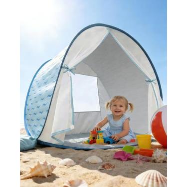 Imagem de Tenda de Praia para Bebê WEMOH 2026 UPF 50+ com Tela Mosquiteira Azul