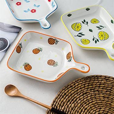 Imagem de GUIPAIHAI Prato de cerâmica para assar, massa, lasanha, prato de frutas, prato de salada, prato de jantar, louça pintada à mão (cor: Tipo B)