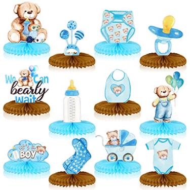 Imagem de Teling 12 Pcs Bear Baby Shower Decorations Bear Centerpieces for Tables Blue Bear Honeycomb Centerpiece Gender Reveal Boy Baby Shower Table Decorations for Baby Boys Party Birthday