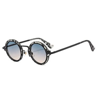 Imagem de Óculos de sol redondos pequenos da moda femininos retro punk gradiente óculos populares masculinos tons na moda uv400 óculos de sol metal, tinta verde chá, tamanho único