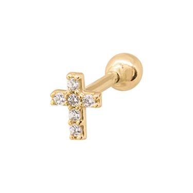 Imagem de Piercing Orelha Tragus Cartilagem Ouro 18k Cruz Zircônias