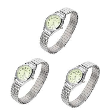 Imagem de SHERCHPRY Relógio de casal com 2 peças, fácil leitura, relógio para idosos, pulseira de expansão, relógio de pulso elástico, relógio de movimento feminino, Prata x 3 peças, 9.5X3CMx3pcs, 1