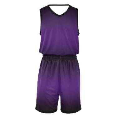Imagem de Camiseta de basquete infantil Magnolia, ajuste confortável, camiseta de treino de futebol 5 a 13 anos, Azul royal roxo preto dégradé, XXG