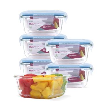 Imagem de KIT 6 Potes de Vidro Quadrado com Tampa Hermética 320ml Cor:Azul (QH)