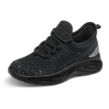 Imagem de RUNSIDE Tênis de corrida para meninas, leve, com cadarço, respirável, para crianças, crianças pequenas e grandes, Preto, 15