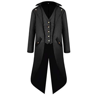 Imagem de Sobretudo Renascentista Steampunk Trajes de Halloween para Homens, Jaqueta Retro Pirata Vitoriana Gótica Medieval Vintage Frock Coat (GG (Peito: 124,5 cm), Preto)