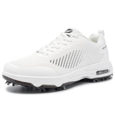 Imagem de FENLERN Tênis de golfe masculino, pontilhado, cabedal de malha respirável, amortecimento, Alfa branco, 41
