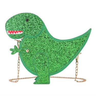 Imagem de ENJOININ Bolsa divertida para mulheres, bolsa tiracolo de corrente exclusiva para adolescentes com alça de ombro ajustável, Dinossauros verdes