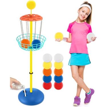 Imagem de Meooeck Conjunto de mini cestas de golfe de 106 cm com 10 discos voadores para jogos de jardim e praia (cor clássica)