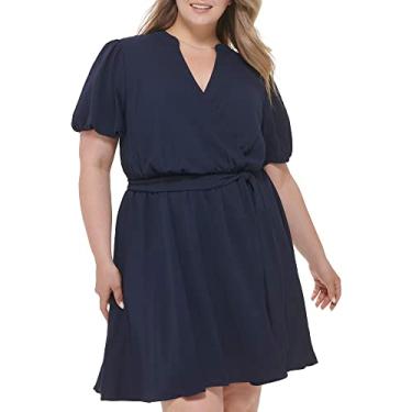 Imagem de DKNY Vestido feminino com manga esvoaçante e flare, Azul marino, 48