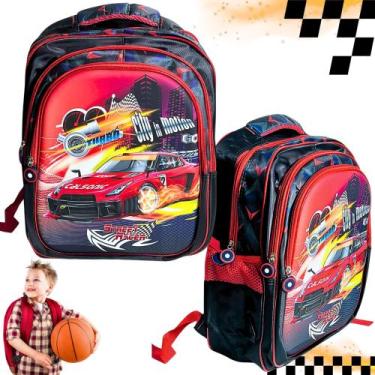 Imagem de Mochila Costas Menino Futebol Carros Alto Relevo Escolar Alça Reforçad