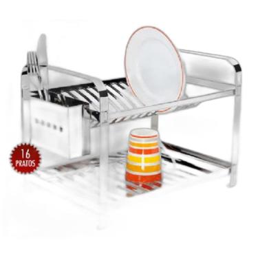 Imagem de Escorredor 16 pratos montado com porta talher aço inox