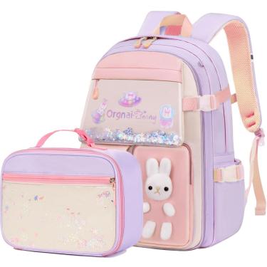 Imagem de Mochila Gazigo Bunny para meninas com lancheira roxa de 6 a 12 anos