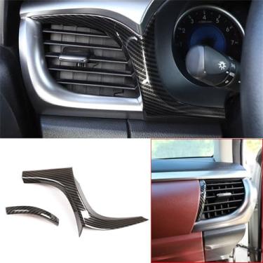 Imagem de HAGEZA Tampa de saída de saída de ar lateral do console central interno ABS de fibra de carbono compatível com Toyot-a Hilux Revo 2015-2021 LHD Car Front Side Air Outlet Vent A/C Capa de moldura