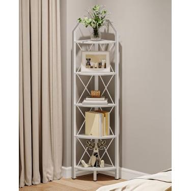 Imagem de CHOEZON Prateleira de canto de 5 camadas, estante de canto industrial, suporte de armazenamento de canto de 150 cm, prateleira de exibição de plantas, estante de canto para quarto, sala de estar,