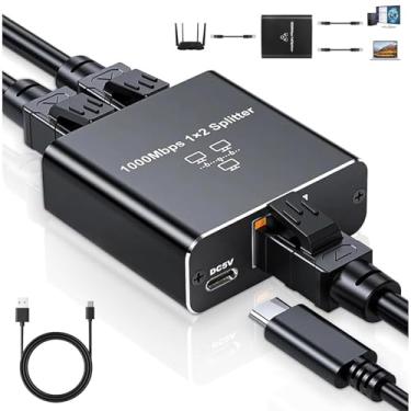 Imagem de Sxhlseller Divisor Ethernet RJ45 de 1 a 2 compartilhamentos, adaptador de rede Gigabit de 1000 Mbps, divisor Ethernet RJ45, compartilhamento de dois dispositivos com cabo de alimentação USB compatível