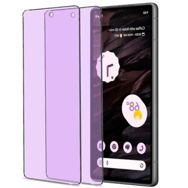 Imagem de Pacote com 2 protetores de tela de vidro temperado antiluz azul compatível com Google Pixel 7a. Película de proteção ocular, sem bolhas, HD, 9H, cobertura total com bloqueio de luz azul para Pixel 7a