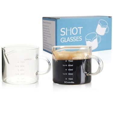 Imagem de BCnmviku Pacote com 2 copos medidores de vidro expresso, jarra tripla, copo de leite de 75 ml, copos de café expresso com alça, copo de shot com boca em forma de V, acessórios transparentes jarra de