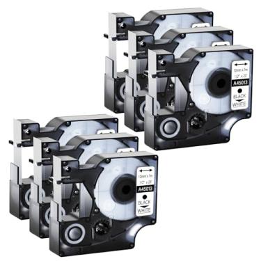 Imagem de GREENCYCLE Pacote com 6 fitas adesivas compatíveis com DYMO D1 45013 S0720530 45013s A45013 preto sobre branco 12 mm x 7 m para DYMO LabelManager 160 280 PnP 360D 210D 420P