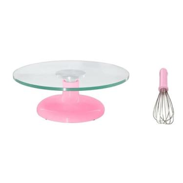 Imagem de Bailarina Giratória De Vidro P/Decorar Bolos Rosa + Fue Batedor de Bolo Rosa Profissional