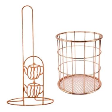 Imagem de Porta Papel Toalha Rolo 26 x 13 cm ou organizador de talheres 17x11cm Rose(kit completo)