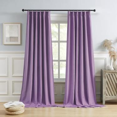 Imagem de Cortinas blecaute plissadas roxas com 2 painéis, abas traseiras de teto virais para sistema de trilha, cortinas com isolamento térmico para quarto, sala de estar, sala de jantar, 102 cm de largura x
