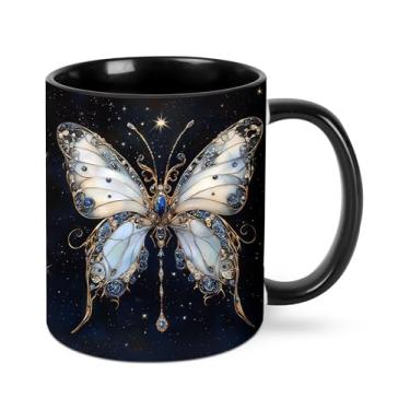 Imagem de Yrebyou Caneca de café borboleta caneca de chá engraçada canecas de cerâmica 325 ml com alça presentes para mulheres e homens, decoração de escritório em casa