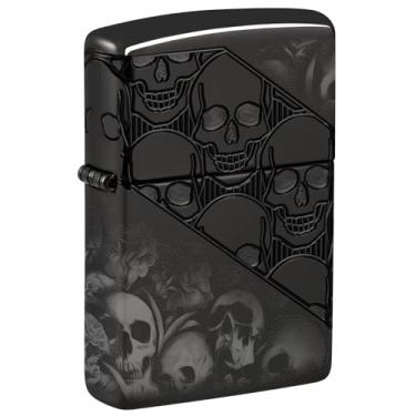 Imagem de Zippo Skull Collage Design Armor® Isqueiro de bolso preto de alto polimento