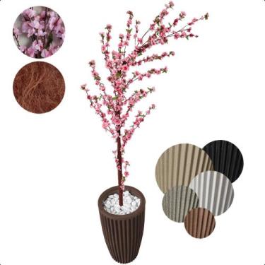 Imagem de Cerejeira Árvore Curvada Rosa Bebê Artificial com Vaso Decorativo - Fl