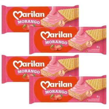 Imagem de Wafer Biscoito Doce Recheio Cremoso Sabor Morango Kit 320g - Marilan