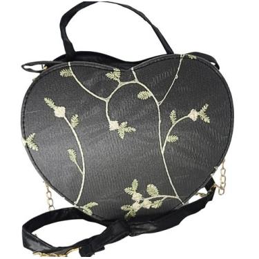 Imagem de Bolsa feminina transversal tiracolo porta celular coração luxo preta -