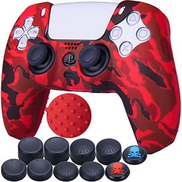 Imagem de 9CDeer 1 Piece of Silicone Transfer Print Protective Cover Skin + 10 Thumb Grips for PlayStation 5 / PS5 Controller Paint red