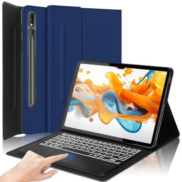 Imagem de Capa com teclado Touchpad Galaxy Tab S10 Ultra/S9 Ultra/S8 Ultra - Capa protetora inteligente com teclado retroiluminado em 7 cores com suporte para caneta S para Samsung Galaxy Tab S9 Ultra 2023/S8