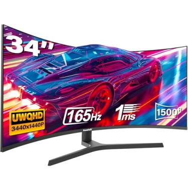 Imagem de Gawfolk Monitor de jogos curvado ultra amplo de 34 polegadas, tela de PC 1500R UWQHD 3440 x 1440, tela curva de computador 165hz com FreeSync - preto
