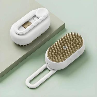 Imagem de Escova à Vapor Branco/Bege Para Pets 3 Em 1 Remove Pelos Limpeza Profu