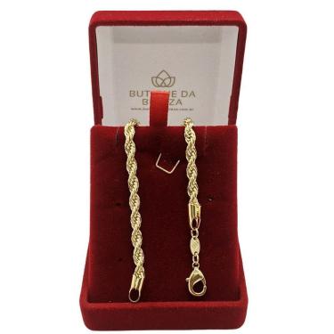 Imagem de Pulseira Ouro Cordão Torcido 19cm Semijoia Luxo