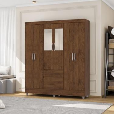 Imagem de Guarda Roupa Casal Abruzzo 6 Portas de Bater 2 com Espelhos 2 Gavetas Nogueira G98 - Gran Belo