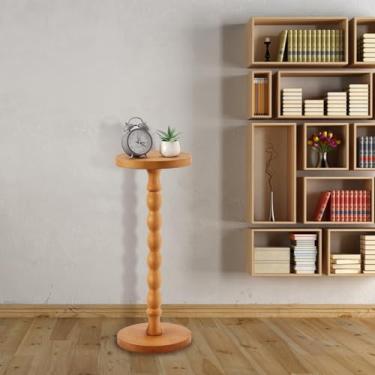 Imagem de Mesa lateral de pedestal, mesa de bebida com base pesada de madeira maciça, mesa lateral redonda pequena para espaços pequenos, mesa de canto de pedestal de martini e coquetel para sala de estar